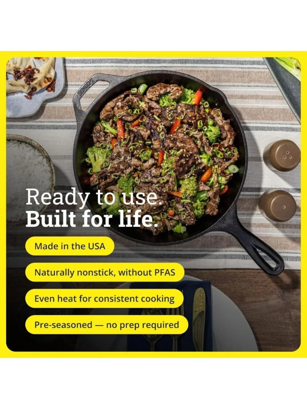 12-Inch Pre-Seasoned Cast Iron Skillet - PFAS-Free, Non-Stick Cookware Essential